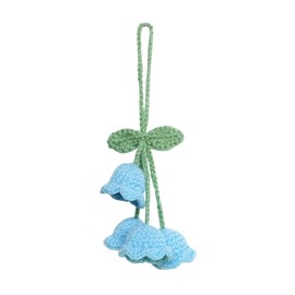 Car Mirror Hanging Accessories Lily Flower Handmade Knitted Car Pendant，Cute Car Decorations for Women Crochet Rearview Mirror Accessories,for Decoration Pendant,Car Accessories Pendant (Blue)