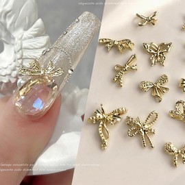 60 Pcs Alloy Bow Nail Charms for Nails 3D Gold Nail Charms Shiny Bow Butterfly Nail Gems for Acrylic Nails Luxury Metal Nail Art Studs Rhinestones Bow Nail Jewelry for Women Girls Manicure Accessories