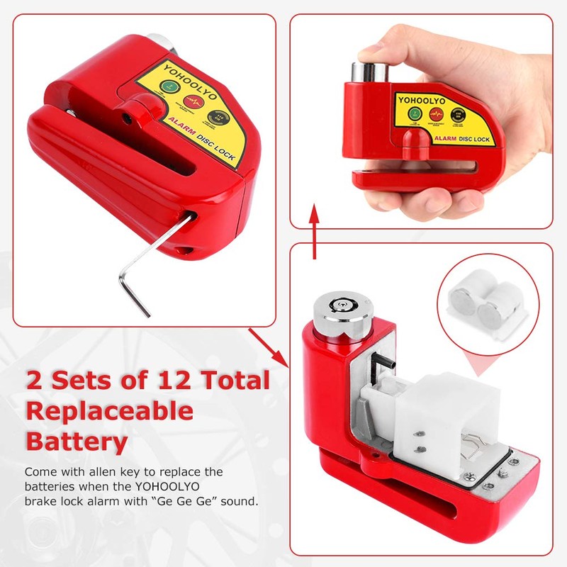 YOHOOLYO Alarm Disc Lock Motorcycle Disc Brake Lock Anti-Theft Waterproof