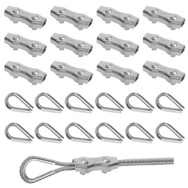 Rybtd Wire Clamp 24 PCS M5 Duplex Wire Rope Grips with M5 Wire Rope Thimbles,304 Stainless Steel 5mm Wire Rope Clamp Fence Wire Connector for 5mm Wire Rope Cable for Clothesline Tensioner Awning Fixed