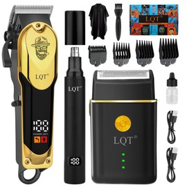 Hair Clippers for Men with LED Display, 3-Piece Grooming Kit Includes Hair Clipper, Beard Trimmer and Nose Hair Shaver, Complete Cordless Set for Home Use