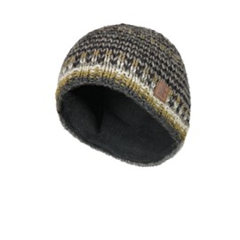 Pachamama Men Wool Beanie Skull Hat Fleece Lined Handknitted Charcoal Rough Stripe One-Size Handmade Skull Cap Extra Warm Fair Trade