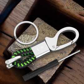 Skipper D-Clip Carabiner Keyring Imitation Leather Gift for Wife Husband Friend Keychain Car Boat Silver 8860, Green