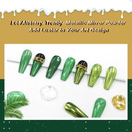 Allstarry Green Chrome Nail Powder, 2 Colors Metallic Effect Mirror Chrome Powder Pigment Manicure Magic Glitter Dust Kit for Gel Polish Nail Art Decoration with 2 Eyeshadow Sticks- Wheat Field Green