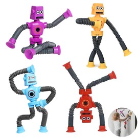 4 Pcs Telescopic Suction Cup Robot Toy, Robot Pop Tubes Toys, Decompress Educational Sensory Toys, Novel Funny Kids Suction Cup Toy, For Kids & Adult