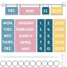 Boho Flip Calendar for Classroom, Colorful Flip Calendar with Adjustable Holder, Classroom Calendars Set with 60 Cards for Preschool Elementary Home Classroom Must Haves Supplies