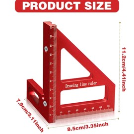 SNOKAY Aluminum Alloy 45/90° 3D Miter Triangle Ruler Sturdy Square Ruler Multi Angle Woodworking Protractor Precise Carpenter Square Layout Measuring Tools for Woodworking (Red)