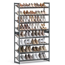 SONGMICS Shoe Rack, 8-Tier Shoe Organizer, Metal Rack for Garage, Set of 2, 4-Tier Stackable Shelf, with Adjustable Flat or Angled Shelves, 32-40 Pairs, Charcoal Gray ULMR08GB