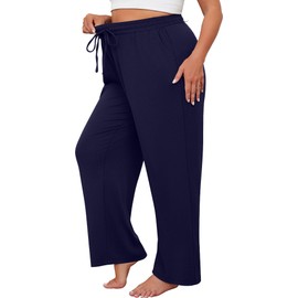 Neer 3 Pack Women's Plus Size Pants with Pockets Ladies Yoga Wide Leg High Waist Drawstring Sweatpants Elastic Lounge Pants (Black, Navy Blue, Dark Gray,XX-Large)