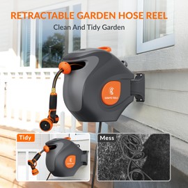 Giraffe Tools BW30 Retractable Garden Hose Reel 100ft x 1/2”, Wall-Mounted Automatic Water Hose Reel with 9 Pattern Nozzles for Outside Use