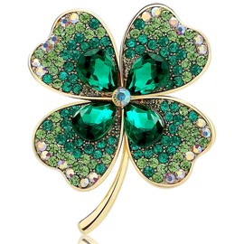 Four Leaf Clover Brooches for Women - Irish Brooch Pin Gifts Green Lucky Crystal Badge, St Patricks Day Gift for Birthday Party Wedding Decoration