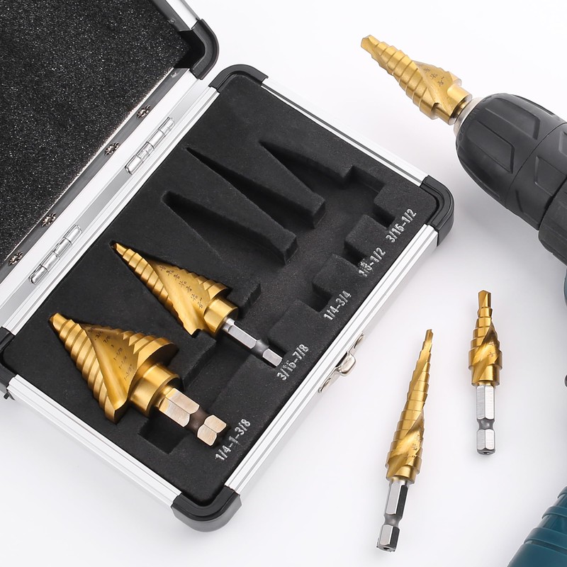 IRONANT Step Drill Bits, 5PCS Spiral Grooved HSS Titanium Step