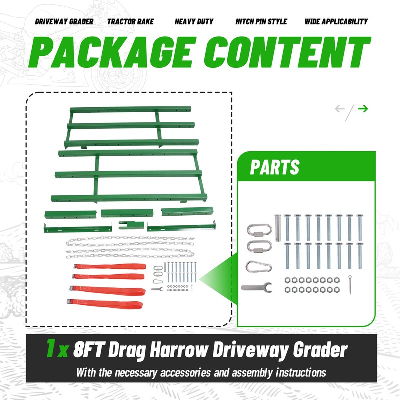 Wutist 8FT Drag Harrow Driveway Grader Heavy Duty Tow Behind