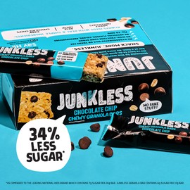 Junkless Chocolate Chip Chewy Granola Bars - Less Sugar, Great Tasting, Wholesome Snacks - Bulk Granola Bars - 1.1 oz. Bars, 8 Boxes
