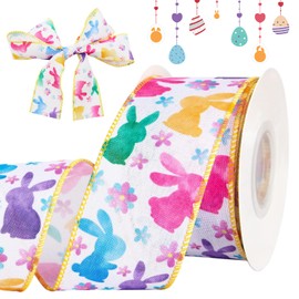 Easter Ribbon, Easter Ribbon with Wired Edge, Easter Ribbons Decoration for Gift Wrapping, Easter Egg Bows, Easter Gifts, Easter Bunny Ribbons, DIY Gift Decoration Craft, 5 cm Wide x 9 m Long