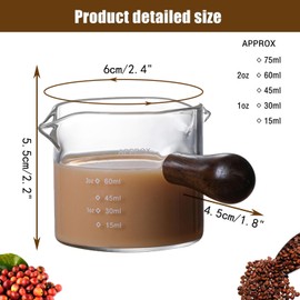 2 Stück Espresso GläSer, Doppelauslauf Milchbecher, Messbecher Mit Skala Küche Glas Messbecher, Schnapsglas(Ebenholz)