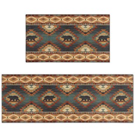 Faptoena Western Style Kitchen Rugs and mats Set of 2,Country Vintage Kitchen Mats for Floor,Non Slip Absorbent Mats for Sink Waterproof Runner Rug for Laundry Room 17 X48/17X30Inch