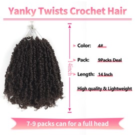 Shoobidoo 14 Inch Pre-looped Yanky Twist Crochet Hair 9 Packs Pre-twisted Passion Twist Crochet Hair Micro Spring Twist Crochet Hair Synthetic Crochet Hair Extensions