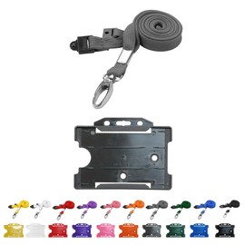 PCL Media ltd ID Lanyard and ID Card Holder Neck Strap with Metal Clip and Breakaway Safety Clip, Grey Lanyard for Neck with ID Card Holder