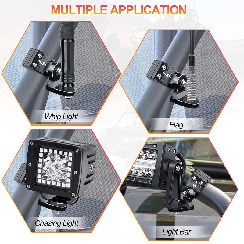 UTV Whip Mount Adjustable Heavy Duty Rust Proof Black Strong