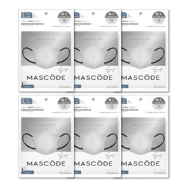 [MASCODE] 【 マスコード 公式店】 お得！ 6袋セット SNS話題沸騰 不織布 マスク 息がしやすい 蒸れにくい 耳が痛くならない バイカラーマスク 3Dマスク 小顔マスク 血色マスク ユニセックス メンズ ギフト 3Dマスク Lサイズ 6袋セット（1袋7枚入） (グレー（ブラック紐）)