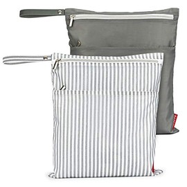 2 bolsas húmedas secas para pañales de tela de bebé, impermeables, lavables, reutilizables, con dos bolsillos con cierre de zíper para ropa sucia de gimnasio, viajes, piscina de playa, guardería, accesorios para bebés sucios.