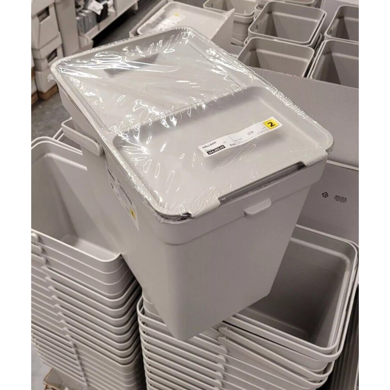 IKEA New HÅLLBAR Bin With Lid Light Gray 22L/ 6