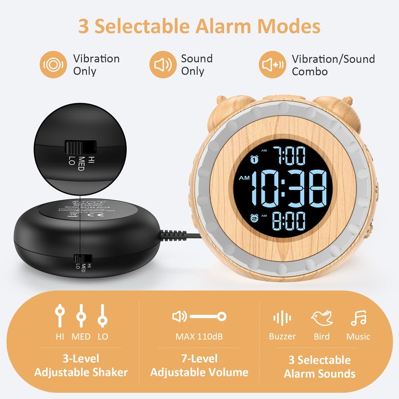 uscce Dual Extra Loud Alarm Clock with Bed Shaker -
