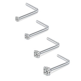QWALIT Nose Studs L Shaped Nose Stud 20 Gauge L Shaped Nose Ring 20g Stainless Steel Nose Piercing Stud Silver Stud Nose Ring for Women