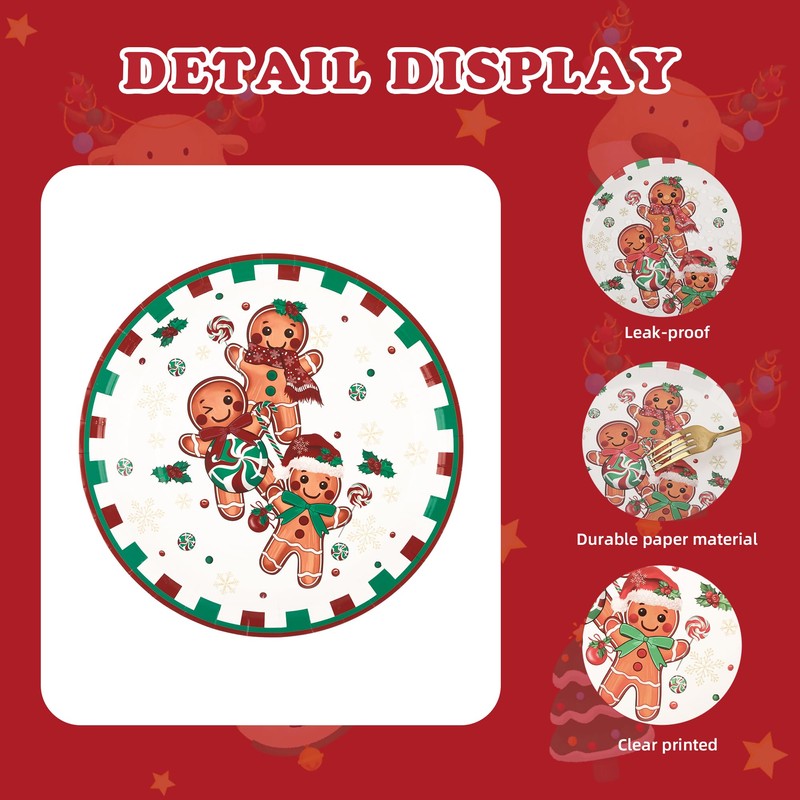 48 Pcs Christmas Gingerbread Man Paper Plates Gingerbread Candy Cane