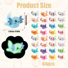64pcs Mini Axolotl Figures, Glow in The Dark Resin Axolotl Tiny Animal Figurines Ornament Axolotl Charms for DIY Craft Garden Landscape Dollhouse Potted Plants Decorations (16 Colors)