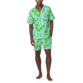 Trina Turk PJs Men's Short Sleeve Notch Collar & Shorts Sleepwear Pajama Set, Organic Cotton, Blue Tennis Court, Large