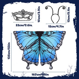 Disfraz de mariposa para mujer, juego de alas de hada, diadema y máscara para Halloween, cosplay, festivales y sesiones de fotos, Azul, Talla única
