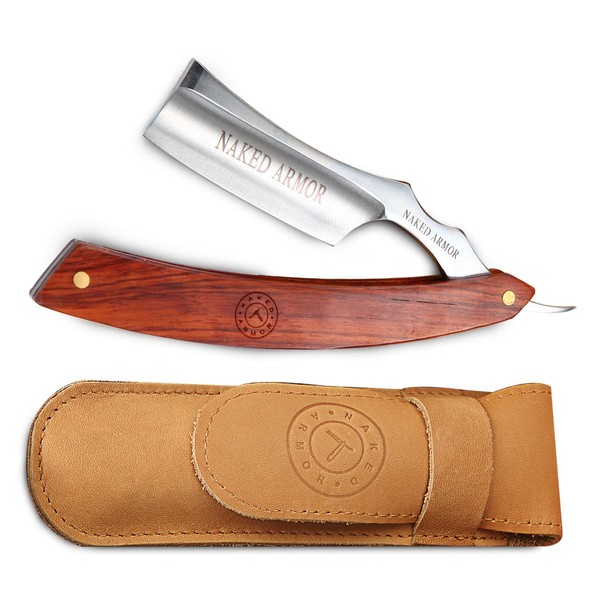 Best Straight Edge Razor - Shave Ready Straight Razor, Stainless Steel + Redwood Straight Razor for Men, Barber Approved Straight Razor, Mens Straight Razor, Leather Case, Close Shave, Great Gift