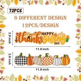 Haooryx 72PCS Happy Thanksgiving Fall Bulletin Board Borders Sticker Turkey Pumpkin Cartoon Paper Cut Outs Blackboard Fall Borders Trim for School Classroom Autumn Theme Party Chalkboard Supplies