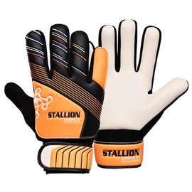 STALLION IMPEX Soccer Goalie Gloves for Kids with Latex Palm,Goalkeeper Gloves Kids with Finger and Wrist Protection,Anti Slip Soccer Football Gloves with Size 4(Black/Orange)