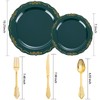 DaYammi 150Pcs Green Plastic Plates with Gold Rim, Green Disposable