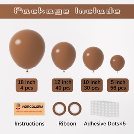 Voircoloria 130pcs Brown Balloons Different Sizes 18" 12" 10" 5" Dark Brown Party Latex Balloons for Birthday Baby Shower Gender Reveal Graduation Wedding Anniversary Party Decorations
