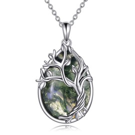 POPLYKE Moss Agate Tree of Life Necklace for Women 925 Sterling Silver Family Tree Pendant Jewelry Birthday Gifts