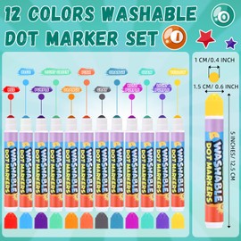 Crtiin 72 Pack Mixed Colors Set of Washable Dot Markers Bingo Daubers Bulk Washable Dot Paint Markers Art Supplies in 12 Colors Ideal for Art and Crafts Painting Coloring Bingo Supplies