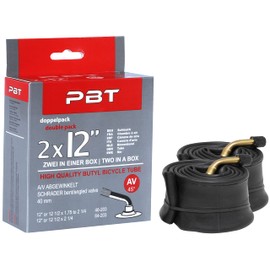 PBT Inner Tube 2 x 12 Inch AV Angled for Pushchairs Scooters Wheel and More - 12 Inch or 12 1/2 x 1.75 to 2 1/4 - Nickel Plated Thread - Twin Pack Edition