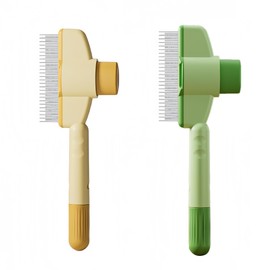 2Pcs Pet Depilatory Comb, Flea Comb with Release Button, for flea's combs for cats and flea combs for dogs, Pet Hair Remover, Self-cleaning Comb's for Cats and Dogs (Green+Yellow)