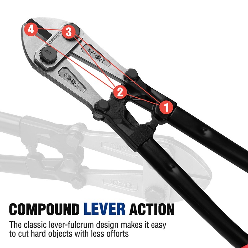 WORKPRO W017006A Bolt Cutter, Bi-Material Handle with Soft Rubber Grip,