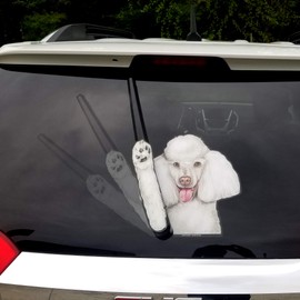 Poodle Winnie White Waving Dog WiperTags with Decal for Rear Vehicle Wipers