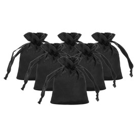 PATIKIL Satin Gift Bags, 6 Pcs 3.5 x 3 Inch Wedding Favor Drawstring Bags with Drawstring for Birthday Christmas Jewelry Party, Black