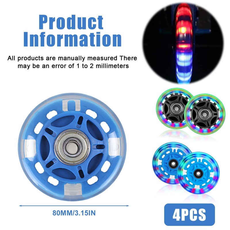 Pack of 4 80 mm Scooter Wheels, LED Scooter Replacement