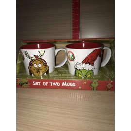 Zrike Brands Dr. Seuss THE GRINCH & MAX The Dog Holiday Christmas 16 oz Mug Set Double Sided
