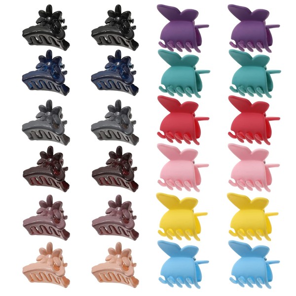 Small Claw Hair Clips for Women Girls, 24 PCS Flower Shaped Plastic Jaw Clips Non Slip Hair Claw Jaw Clamp for Thin Hair Styling