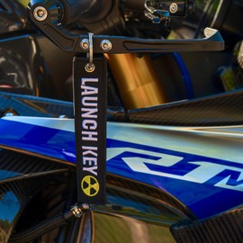 LLAVEROSMOTOR.ES Motorcycle Key Fob, Motorcycle Key Fob, Car Key Fob, Fabric Motorcycle Key Fob, Motorcycle Gifts for Men, black and yellow