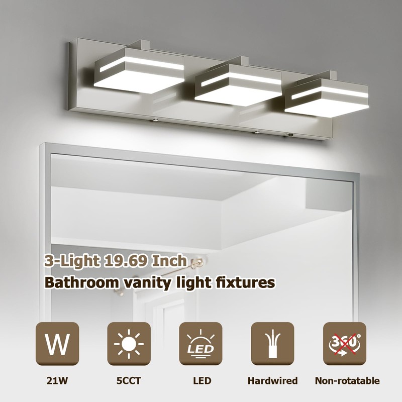 Joossnwell Brushed Nickel Vanity Lights for Bathroom Light Fixtures (3-Light,